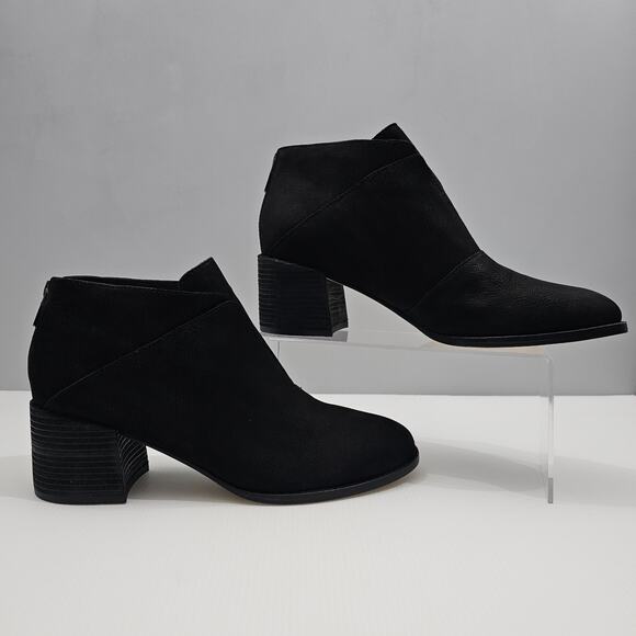 Eileen Fisher Bren Ankle Bootie Women 9 Black Leather Block Heel Fall Minimalist - Picture 3 of 14